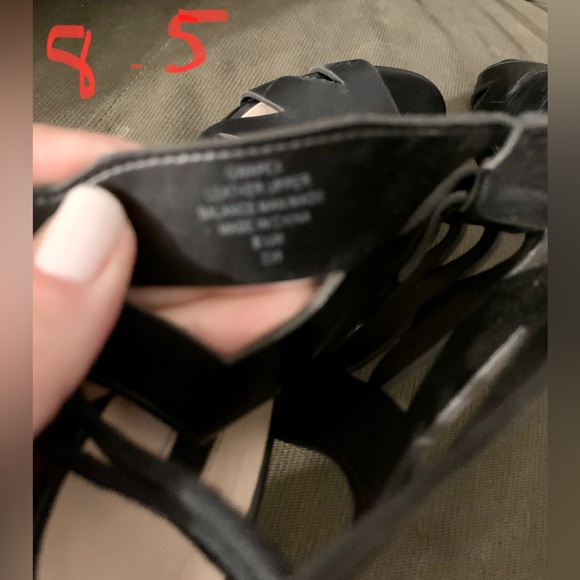 GUESS Black Leather SHOES Sandals 8.5 Stiletto Heel, Open Toe, Back Lace-up - Picture 12 of 12